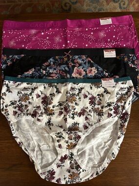 Cacique Three-Pack High-Leg Panties — Magenta, Black Floral, Cream Floral